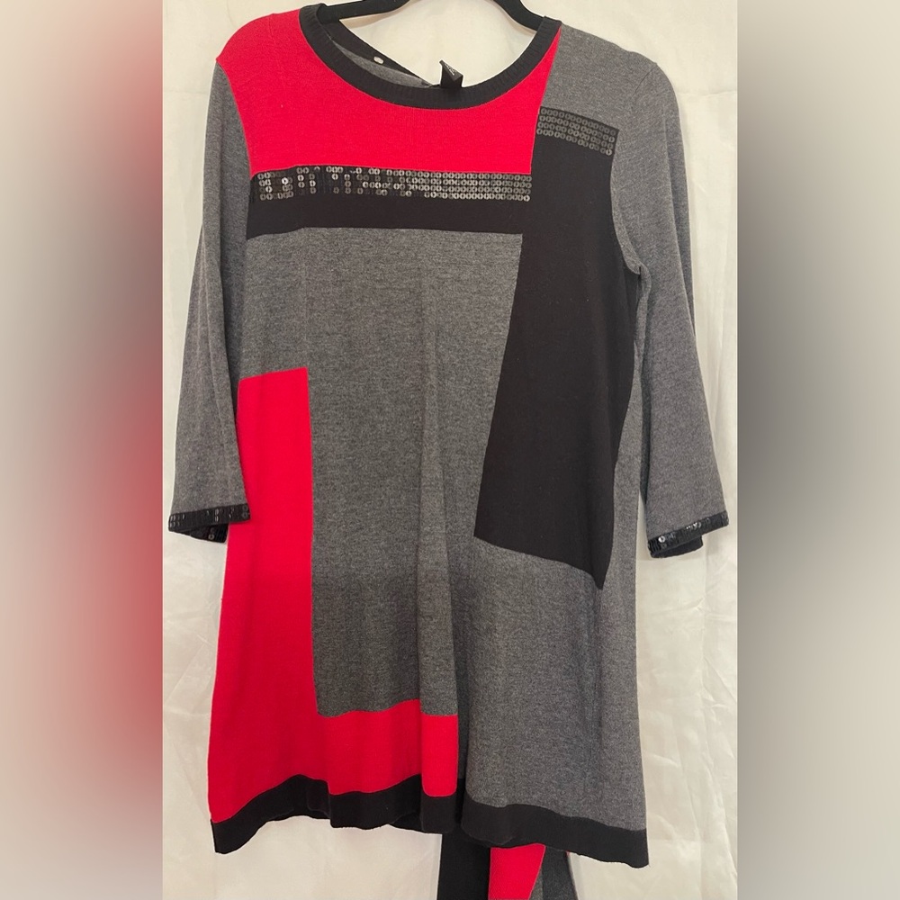 Gray and Red Colorblock Poncho